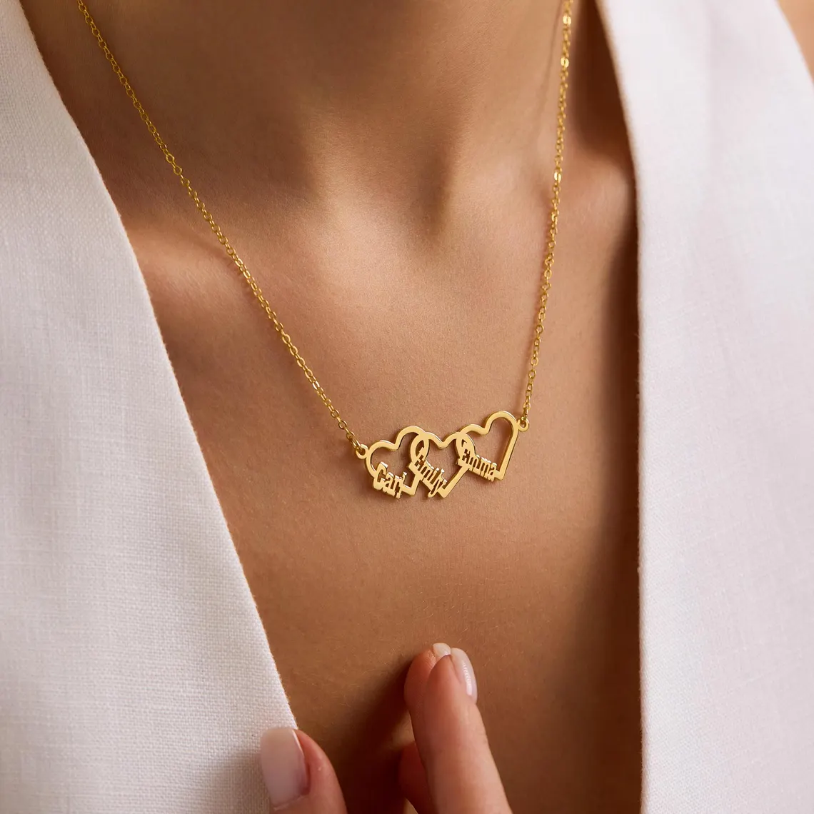 Gold Plated 1 to 4 Names Heart Pendant Necklace Family Gifts