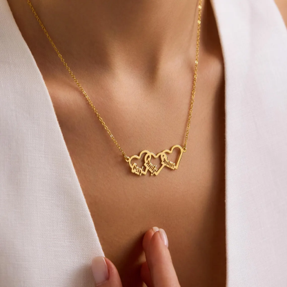 Gold Plated 1 to 4 Names Heart Pendant Necklace Family Gifts