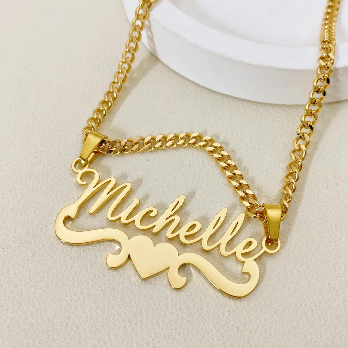 Heart Nameplate Necklace and Bamboo Earrings 2pc Set