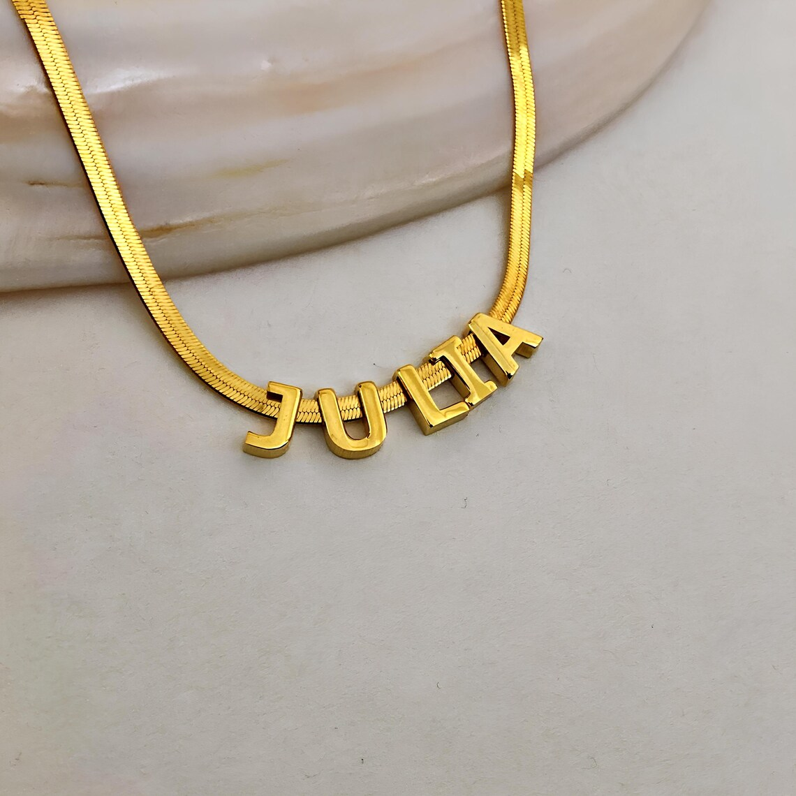 Personalized 3D Letter Name Necklace with Herringbone Chain
