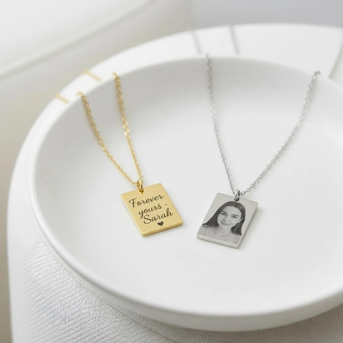 Custom Picture Photo Engraved Necklace with Back Text
