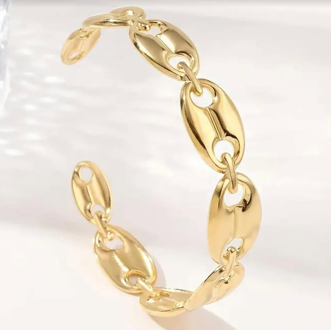 Puffed Mariner Anchor Chain Stainless Steel Bangle Bracelet