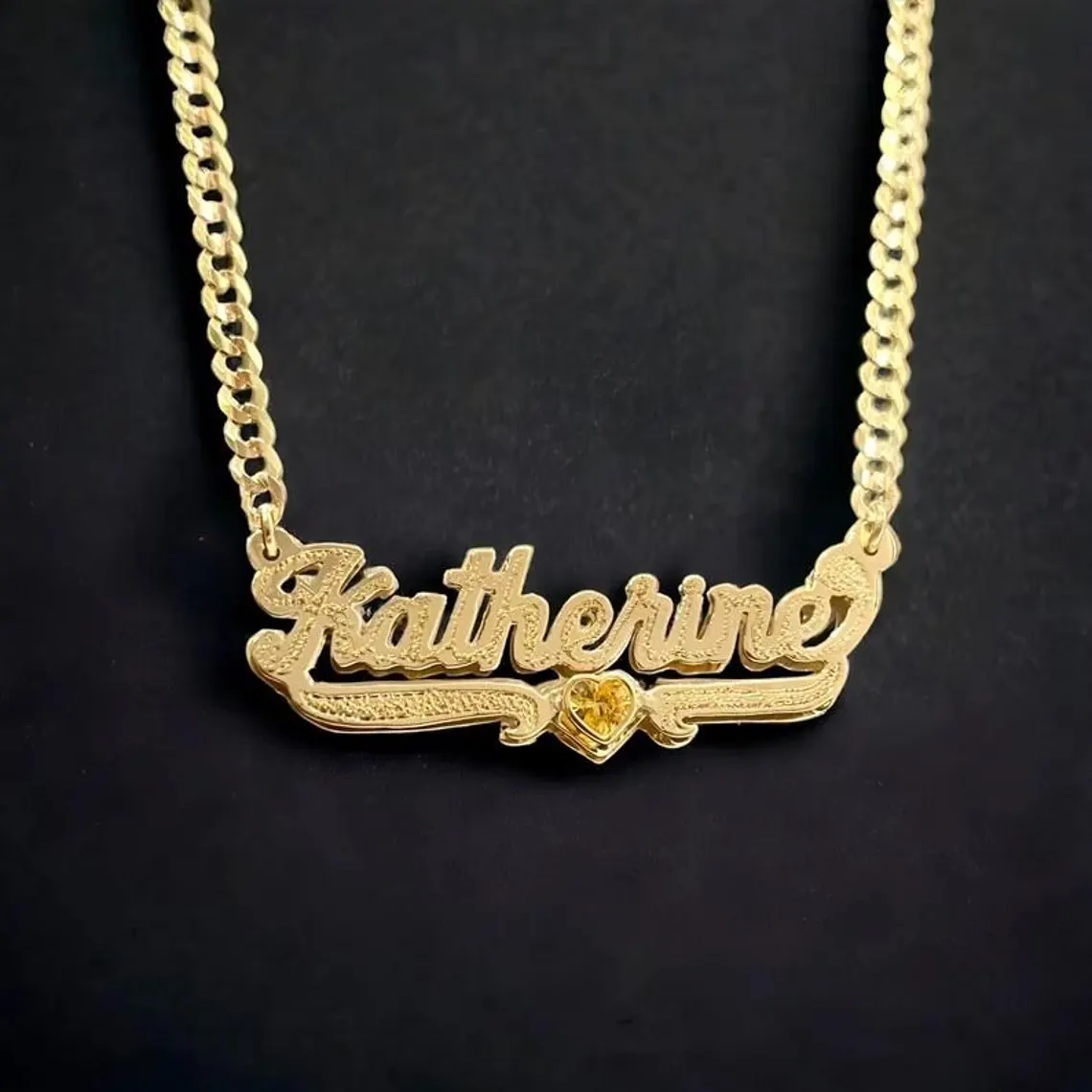 Diamond Cut Heart Birthstone Double Layer Nameplate Custom Necklace