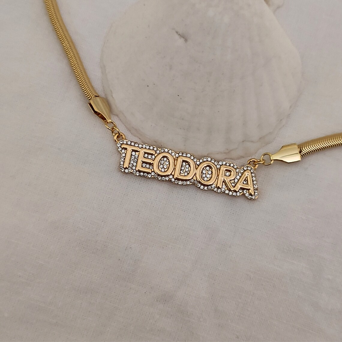 Snake Chain Crystal Nameplate Personalized Necklace
