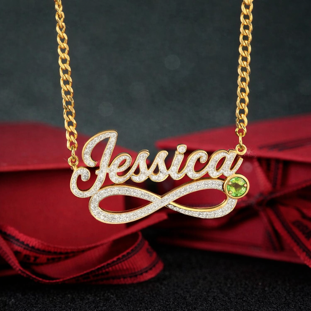 Gold Plated Personalized Birthstone Name Necklace