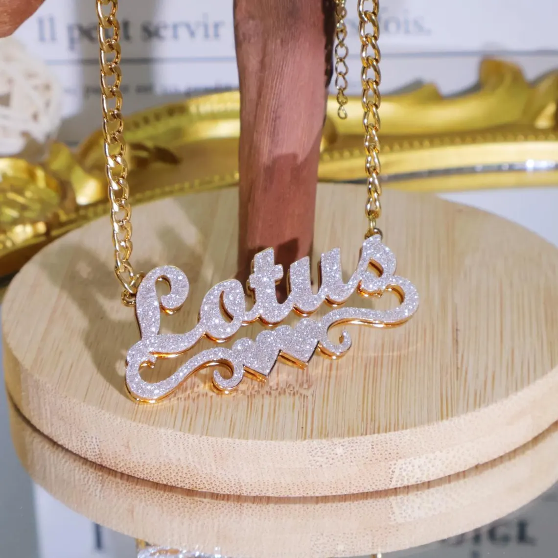 Shiny Double Heart Stainless Steel Custom Double Layer Name Necklace