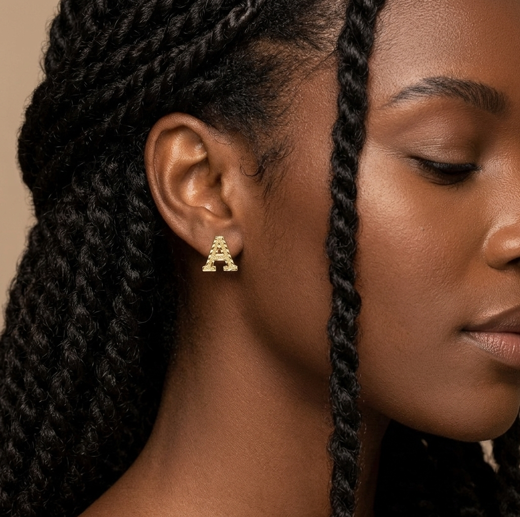 Gold Plated Diamond Cut Capital Letter Initial Stud Earrings