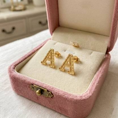 Gold Plated Diamond Cut Capital Letter Initial Stud Earrings