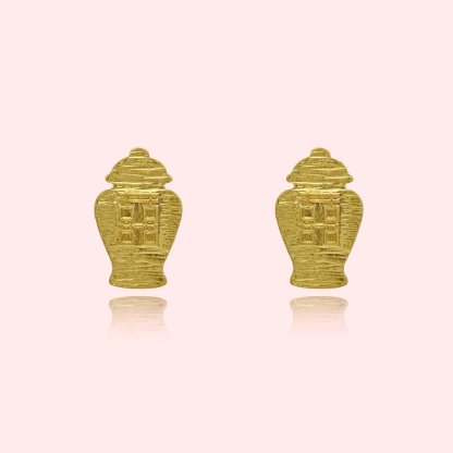 Gold Plated Chinoiserie Ginger Jar Earrings