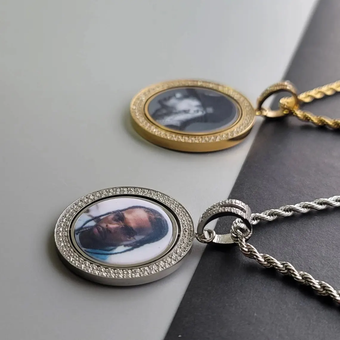Custom Diamond Round Photo Necklace