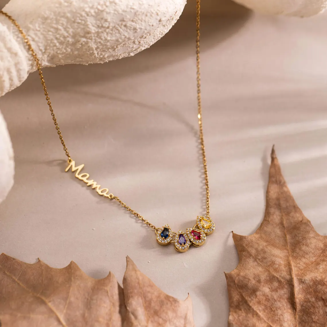 Personalized Name Birthstones Necklace Gifts For Mom