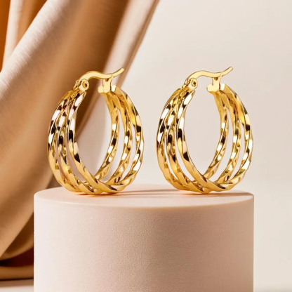 25mm Three Layer Circle Twist Hoop Women Earrings Stainless Steel