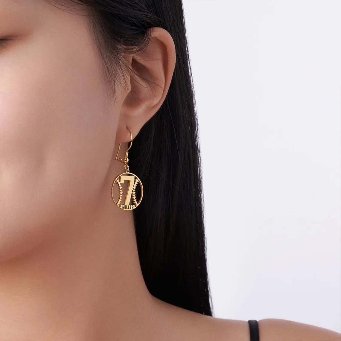 Personalized Baseball Silhouette Earrings with Name and Number