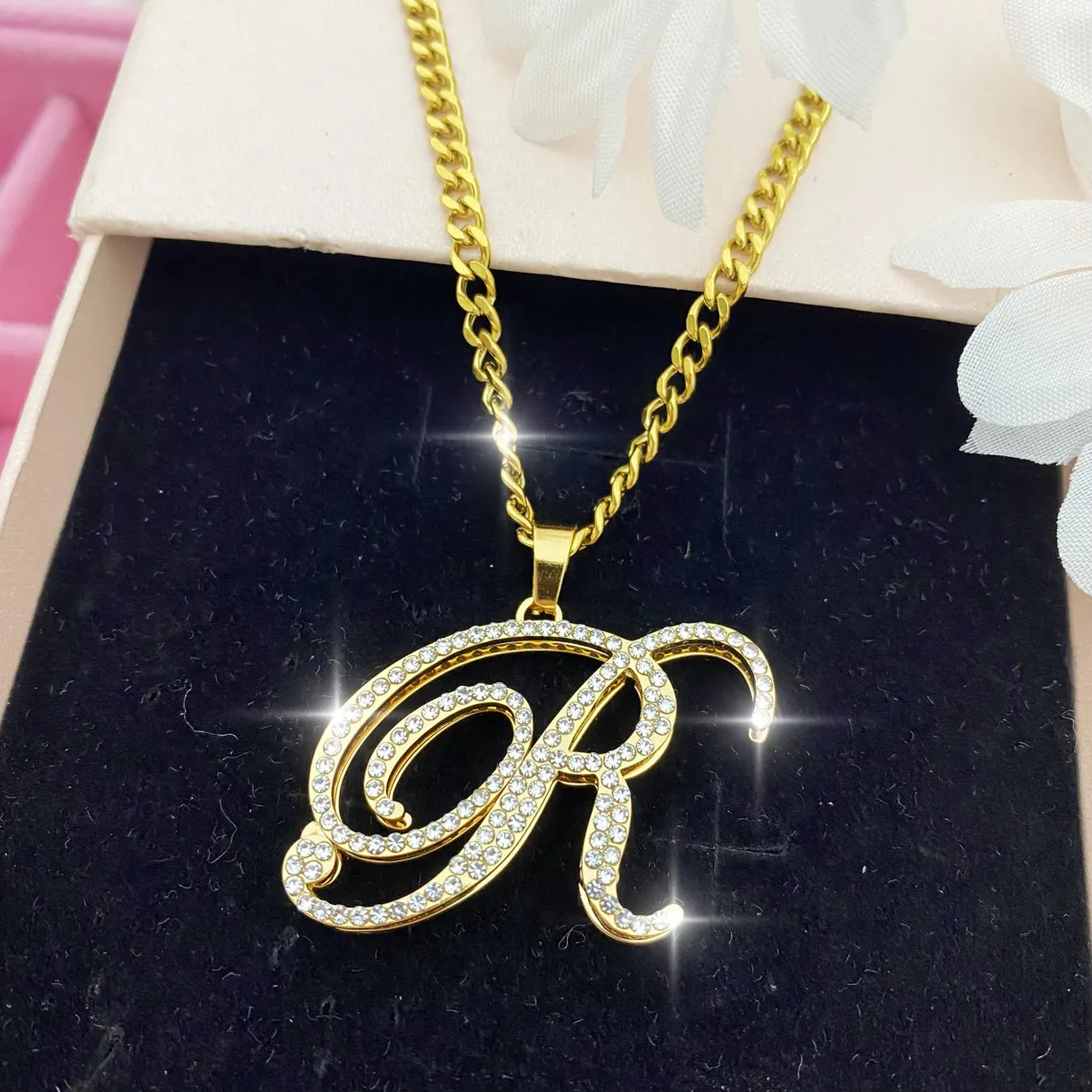 Customized Doubla Layer Zirconia Initial Pendant Necklace