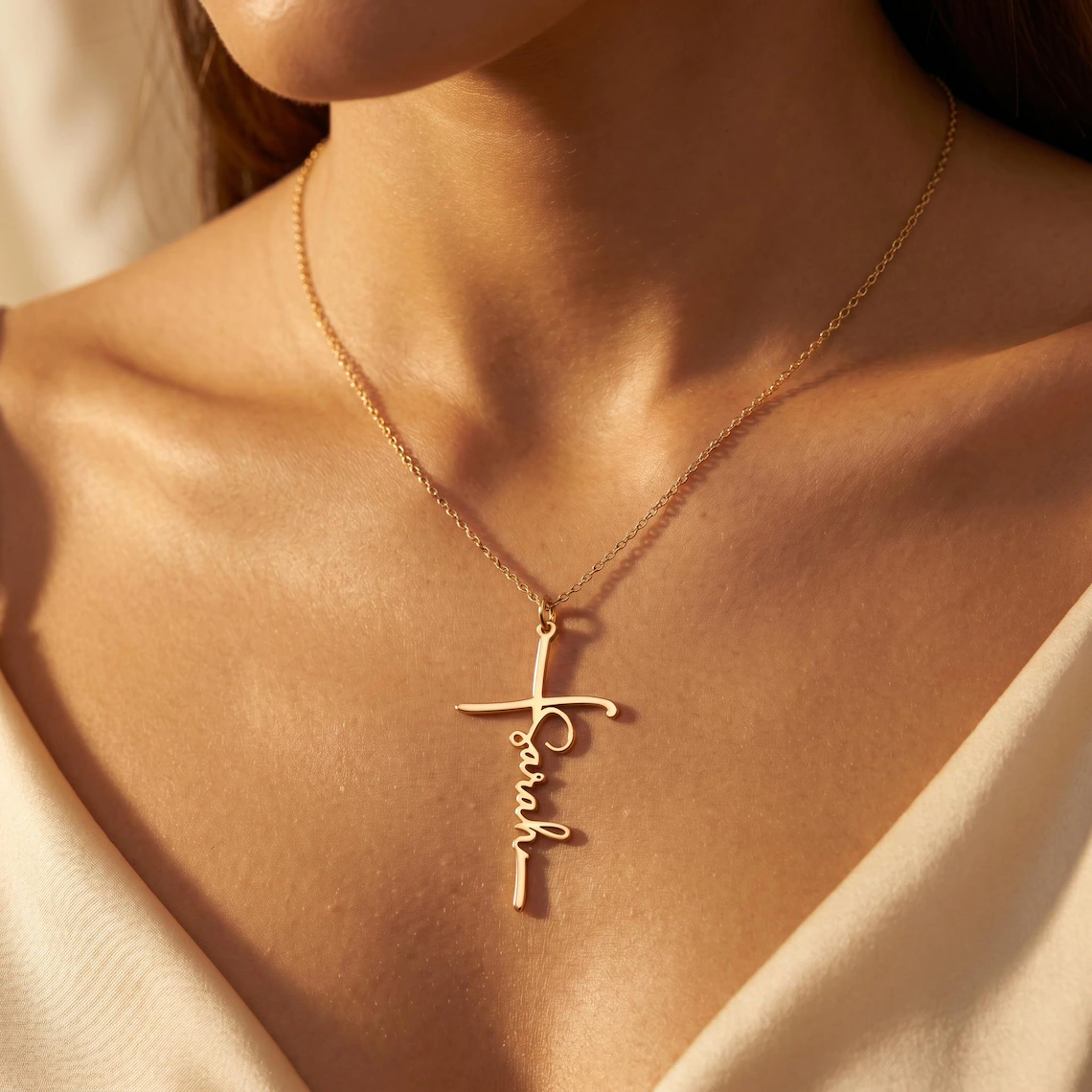 Personalized Gold Plated Cross Name Necklace Faith Jewelry