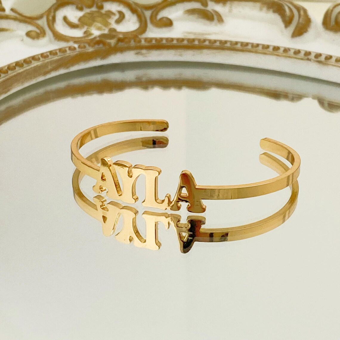 Gold Plated Custom Name Bangle Initials Bracelet