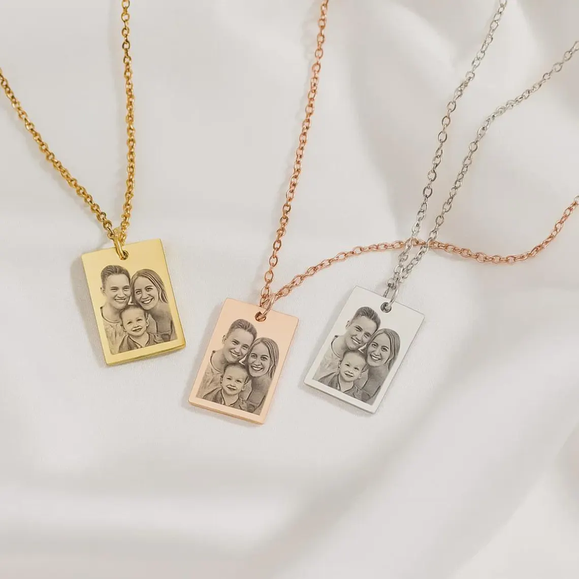 Custom Picture Photo Engraved Necklace with Back Text