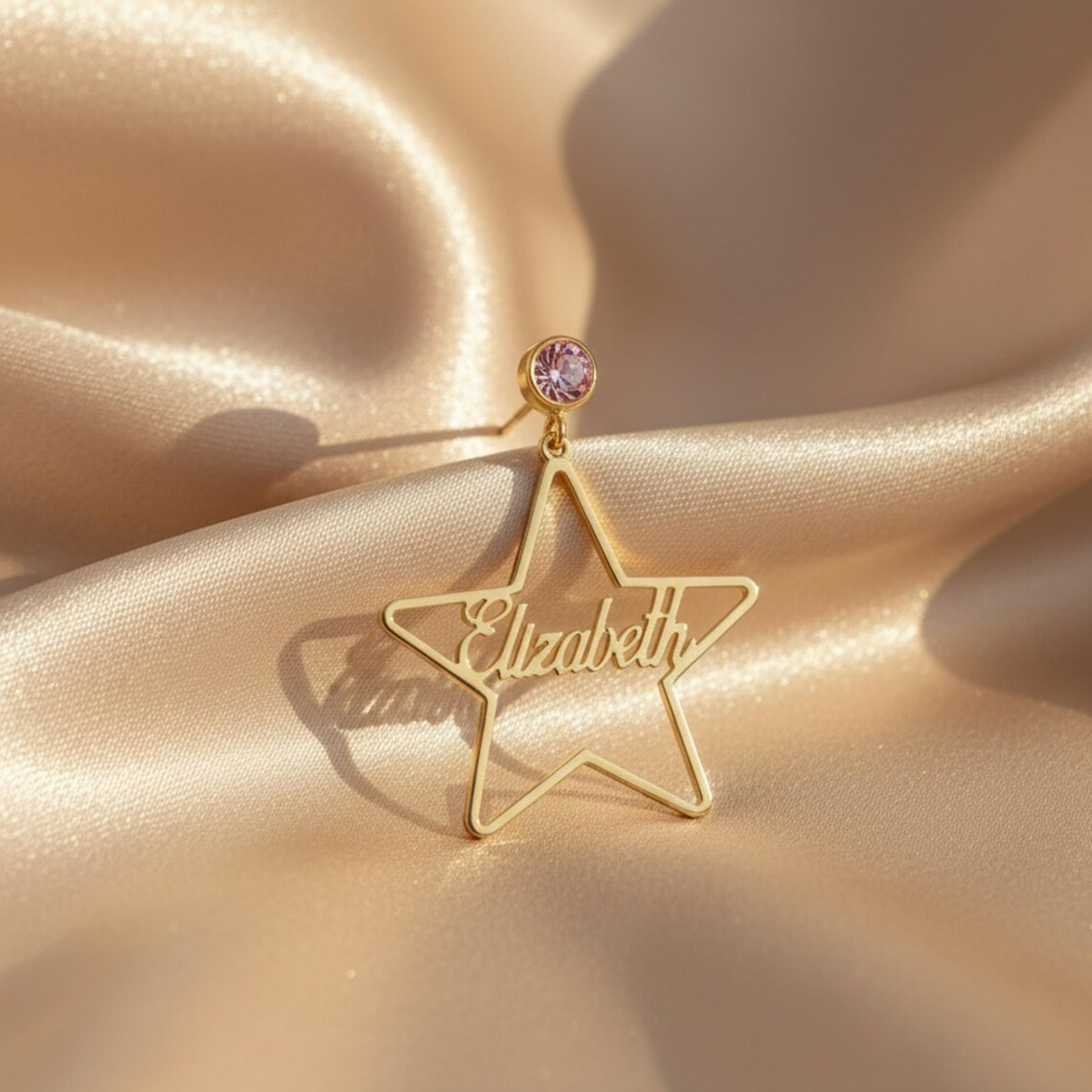 Personalized Birthstone Stud Star Shape Hoop Name Earrings