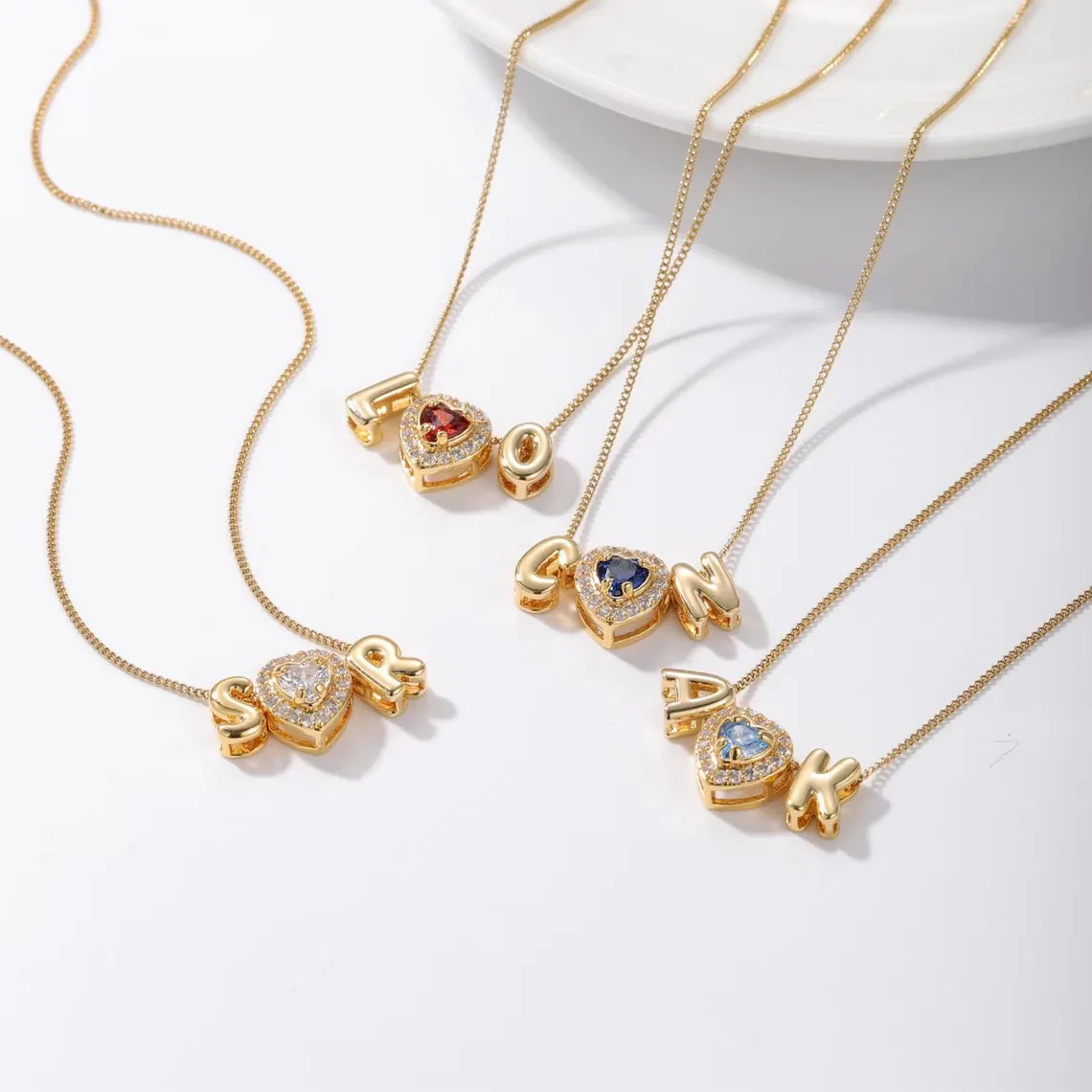 Personalized 2 Initials with Heart Shaped Birthstone Necklace Couple Family Necklace