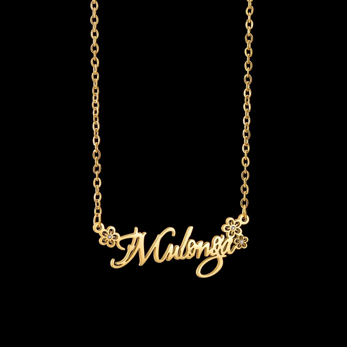 Zircon Flower Personalized Gold Plated Name Necklace