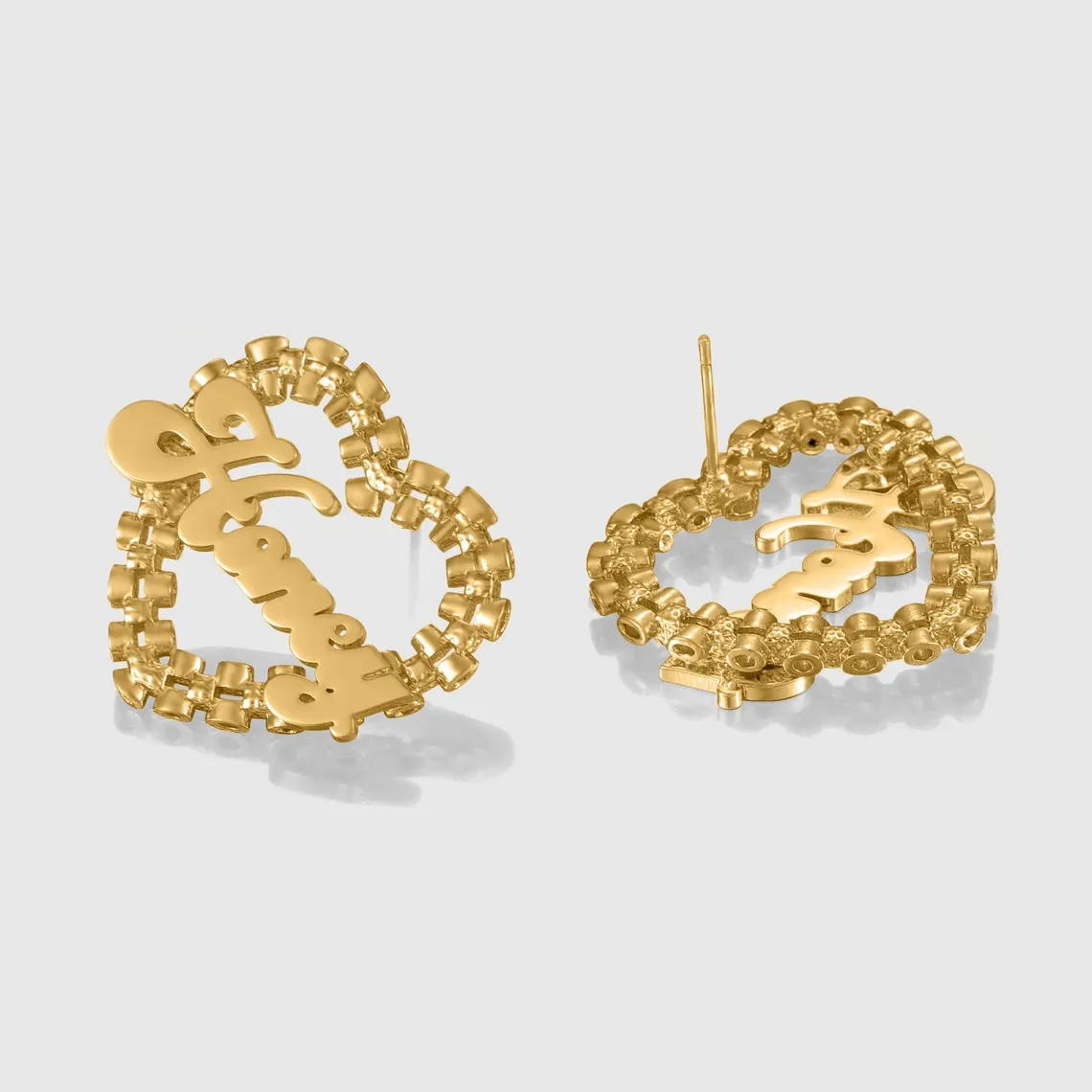 Customized Rx Heart Name Studs Earrings 