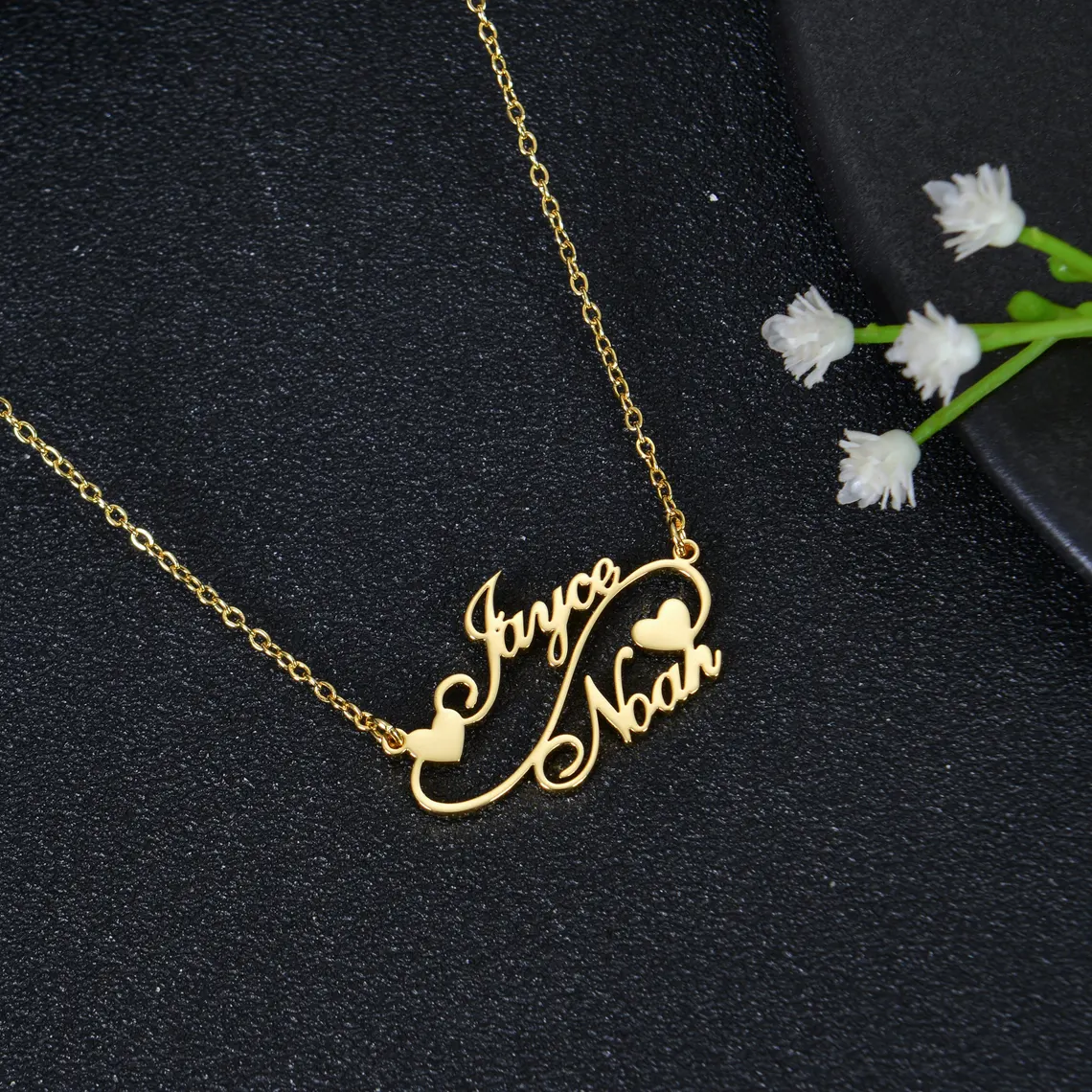 Couple Names with Hearts Gold Plated Personalized Necklace