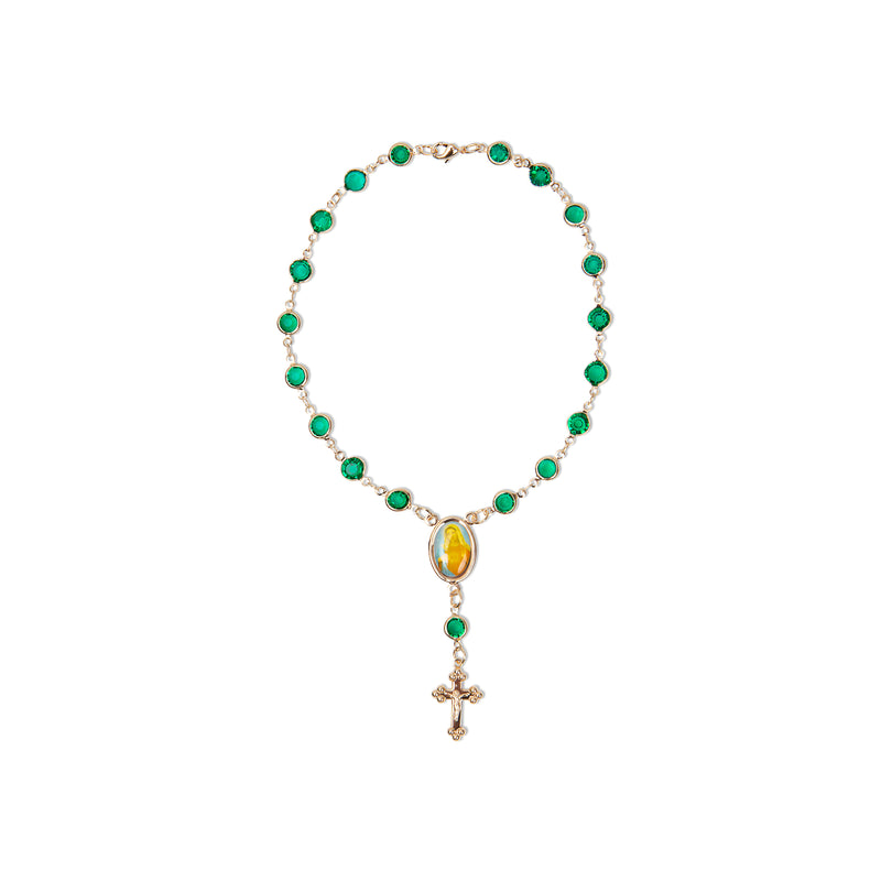 Cross Pendant Emerald Rosary Anklet Christian Jewelry