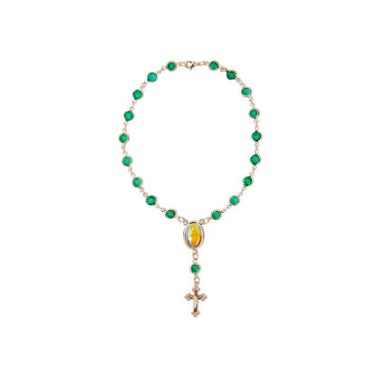Cross Pendant Emerald Rosary Anklet Christian Jewelry