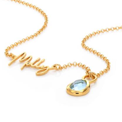 Teardrop Name Necklace with Gemstones Custom Name Necklace