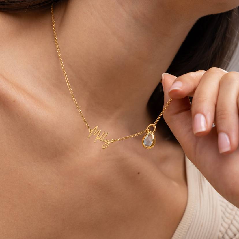 Teardrop Name Necklace with Gemstones Custom Name Necklace