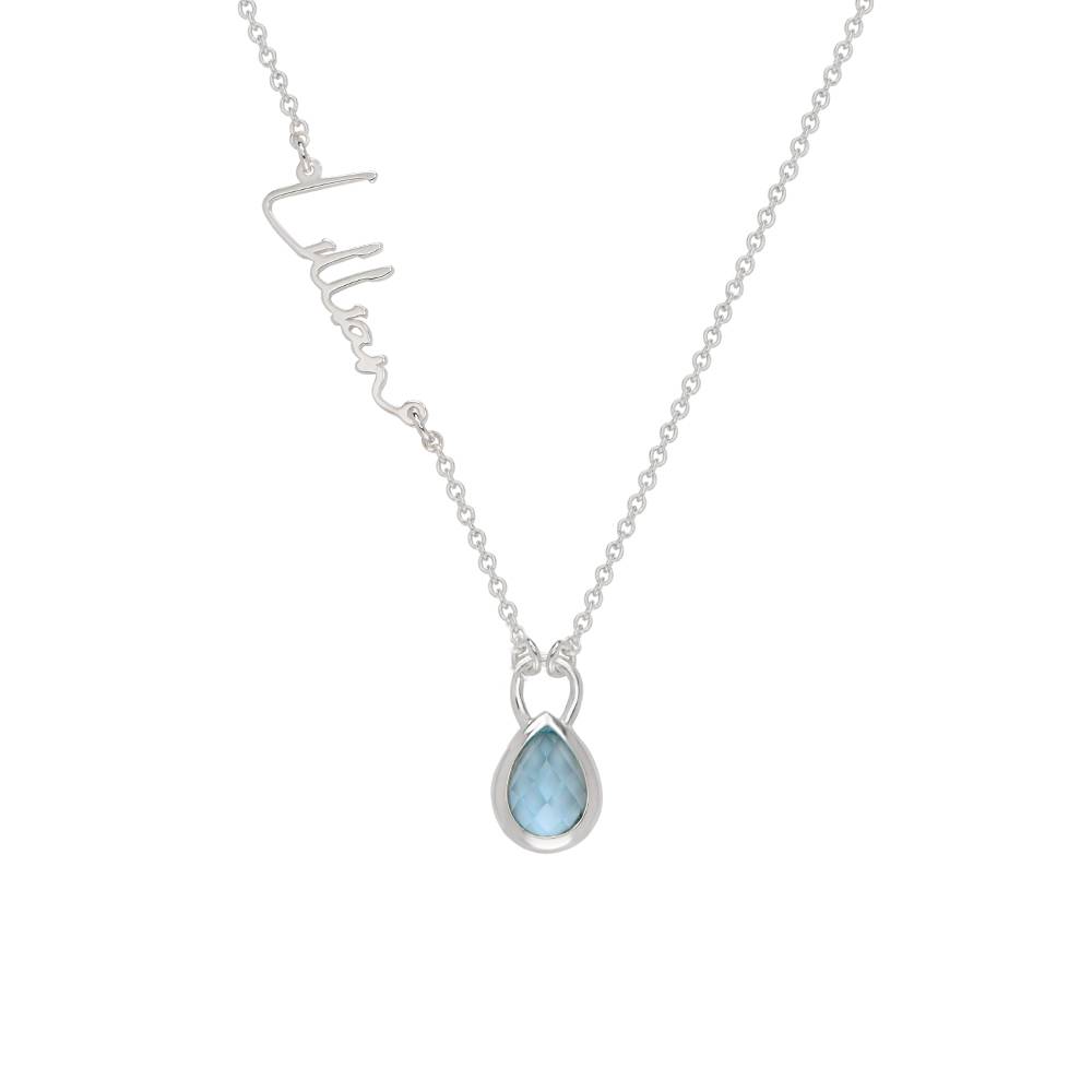 Teardrop Name Necklace with Gemstones Custom Name Necklace