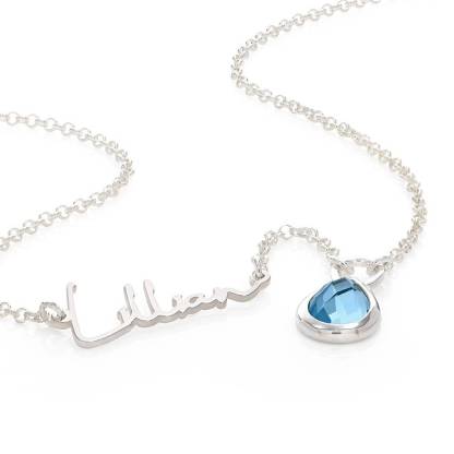Teardrop Name Necklace with Gemstones Custom Name Necklace