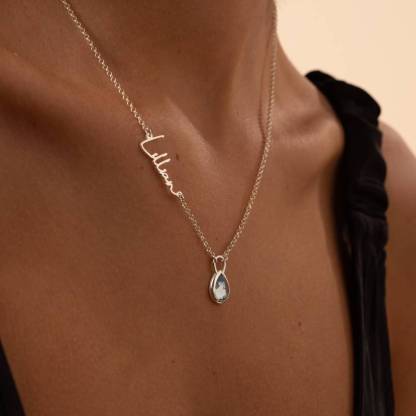 Teardrop Name Necklace with Gemstones Custom Name Necklace