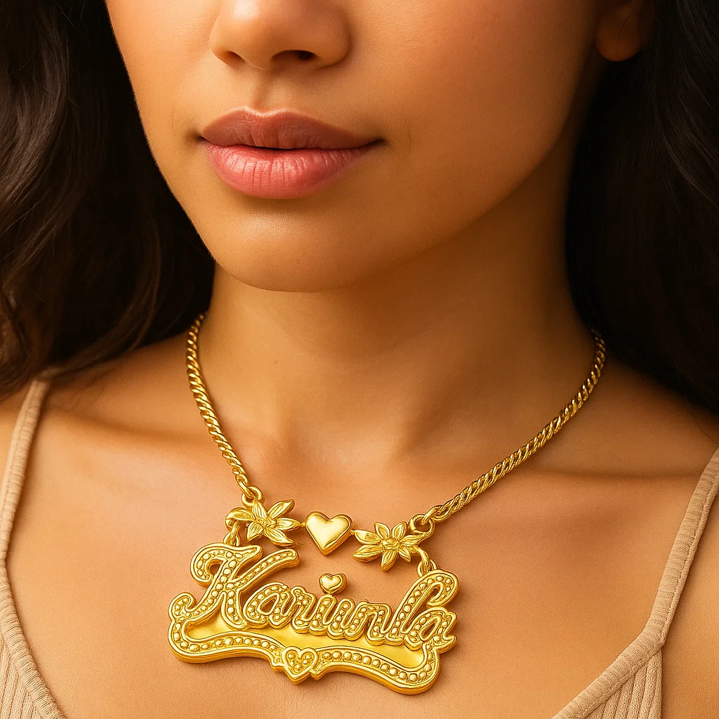 Blossom & Heart Gold Name Necklace