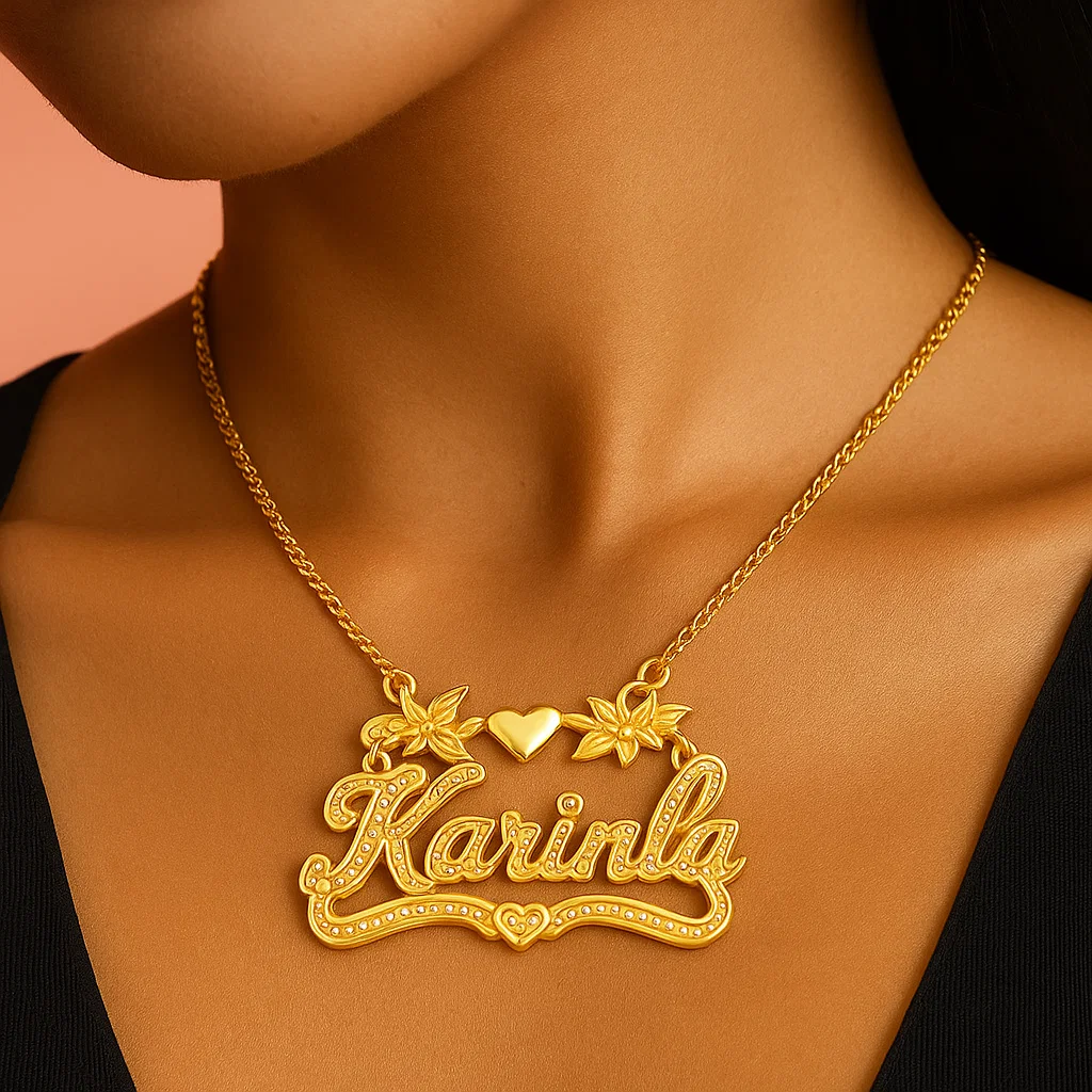 Blossom & Heart Gold Name Necklace