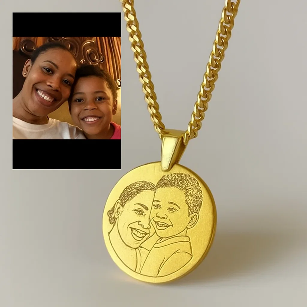 Personalized Gold Pendant with Custom Photo Engraving