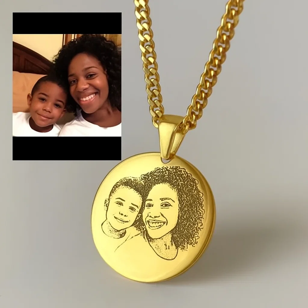 Personalized Gold Pendant with Custom Photo Engraving