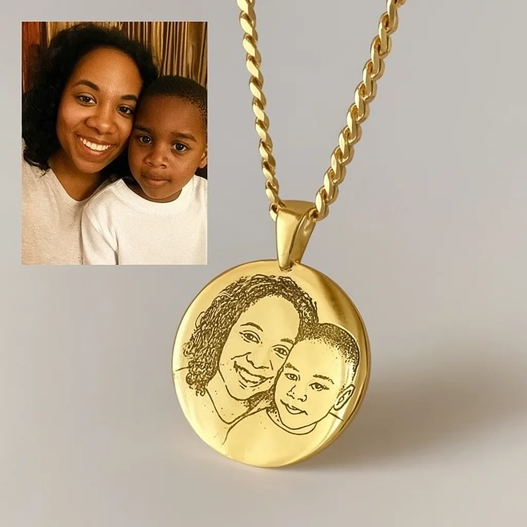Personalized Gold Pendant with Custom Photo Engraving