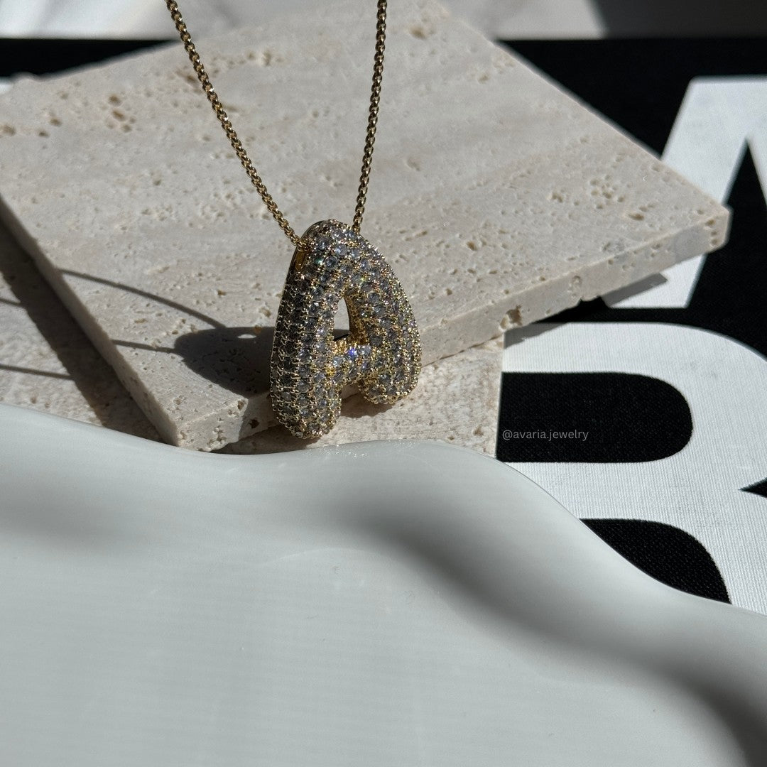 Bubble Initial Diamond Necklace Custom Letter Necklace