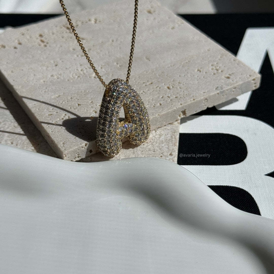 Bubble Initial Diamond Necklace Custom Letter Necklace
