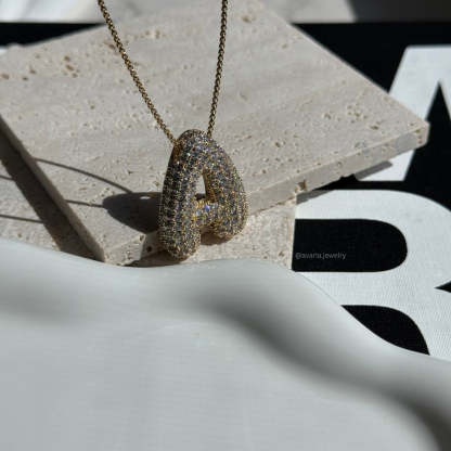 Bubble Initial Diamond Necklace Custom Letter Necklace