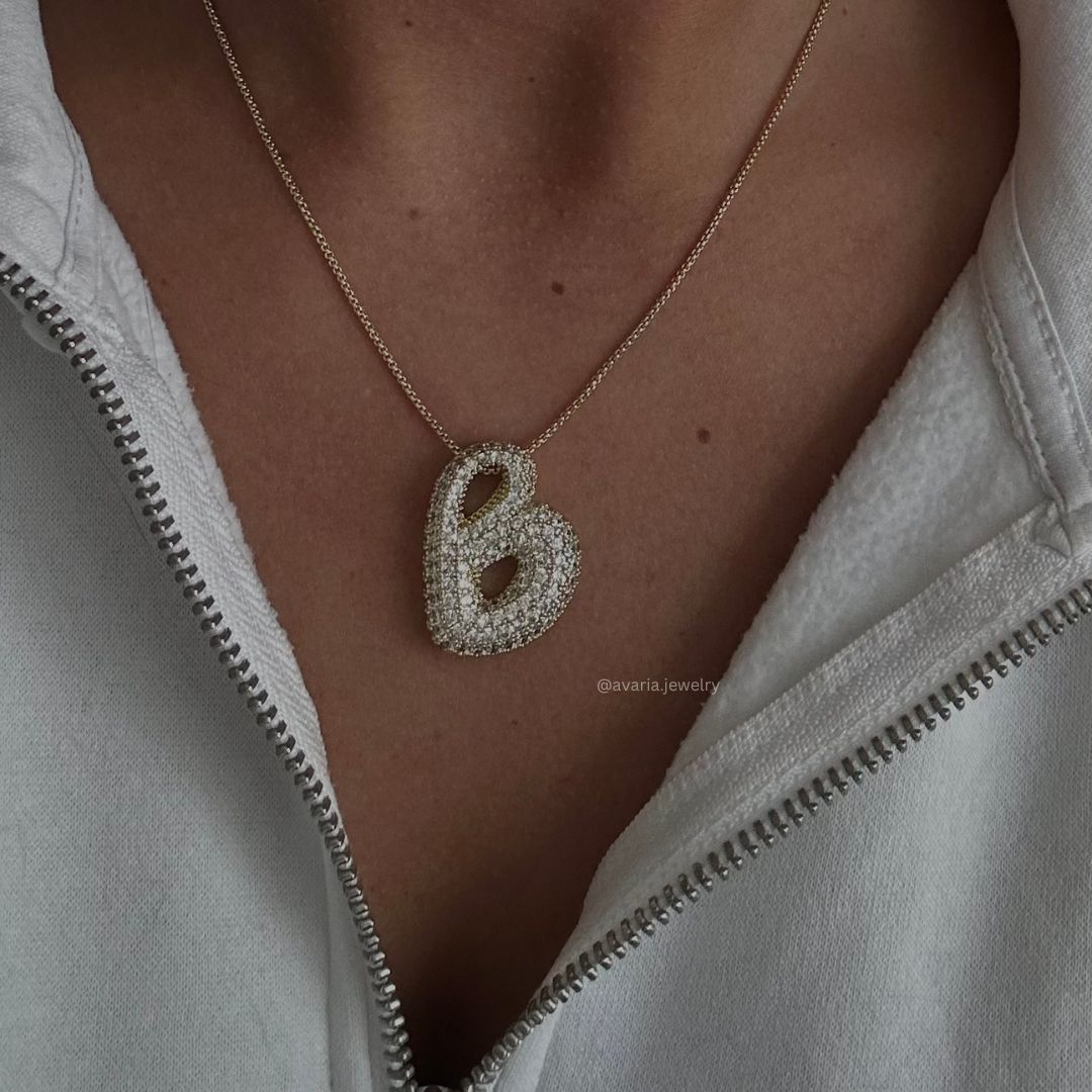 Bubble Initial Diamond Necklace Custom Letter Necklace