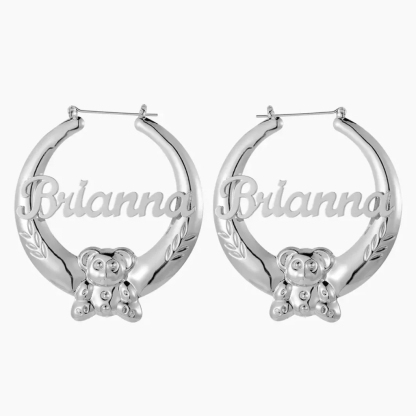 Teddy Nameplate Hoop Earrings Personalised Custom Name Earrings 