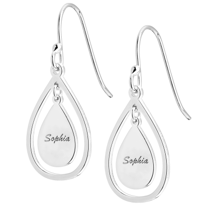 Personalized Custom Teardrop Engraved Name Earrings Stud Earrings