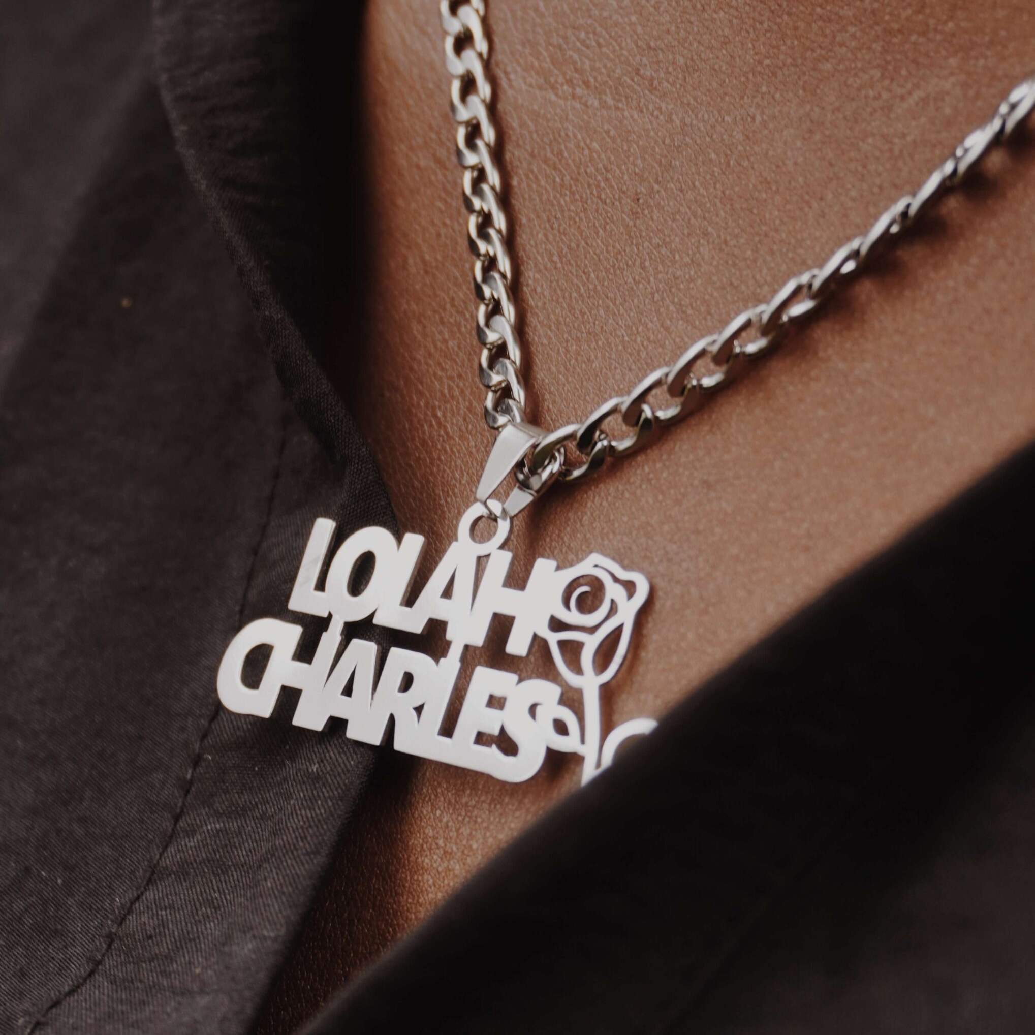 Cuban Link Chain Personalized Custom Two Names Necklace With Flower