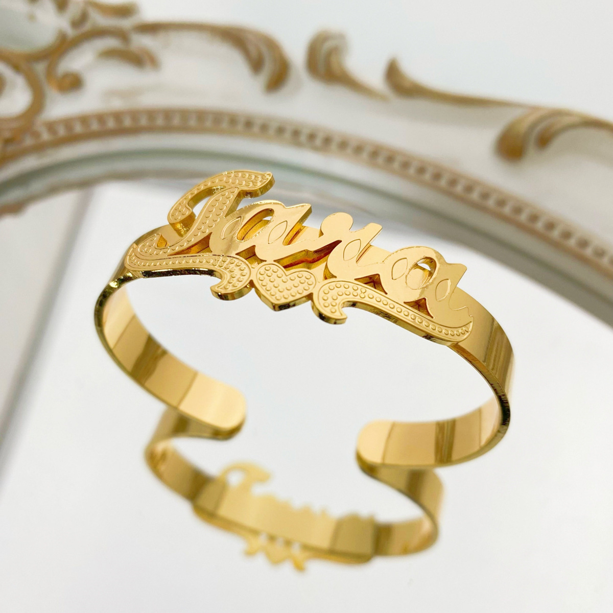 Custom Heart Name Bangle Gold Plated Bracelet