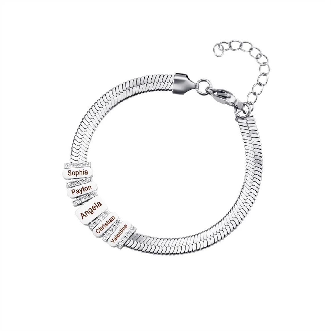 Custom 1 to 5 Names Crystal Family Beads Bracelet Stainless Steel