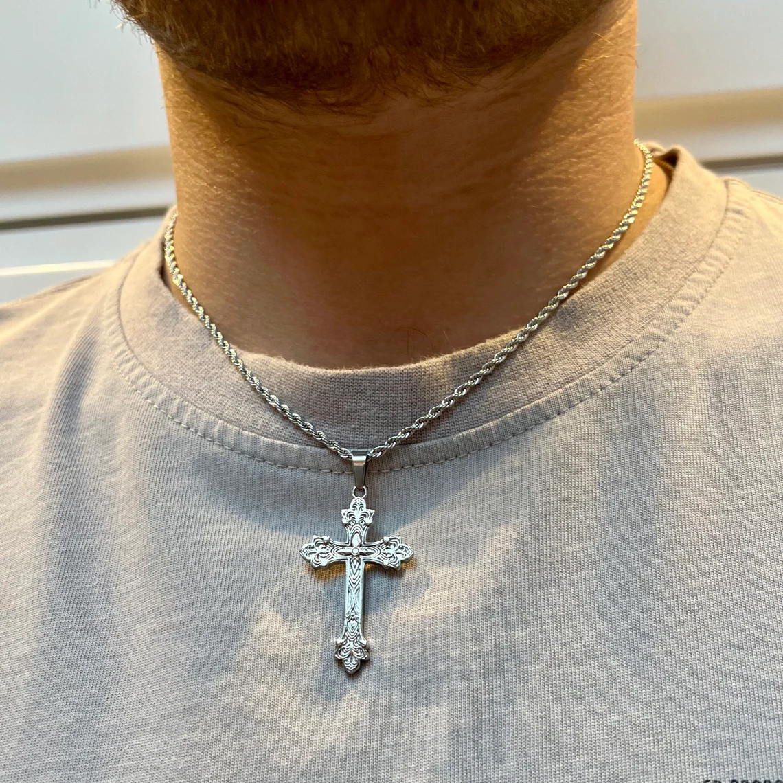 Vintage Style Mens Big Cross Crucifix Pendant Pendant Necklace