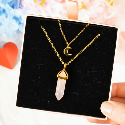 Stylish Layered Crystal Pendant And Moon Necklace