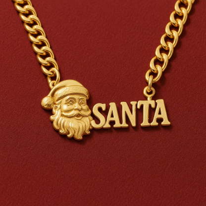 Custom Christmas Santa Avatar Gold Plated Name Necklace